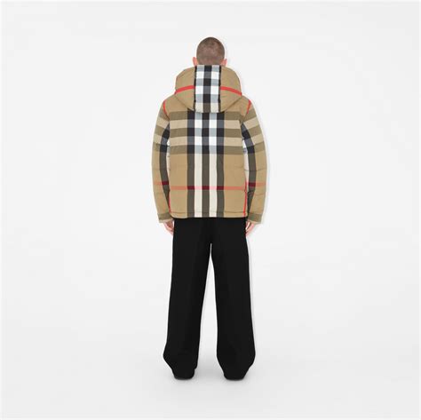 Reversible Check Puffer Jacket in Archive beige 